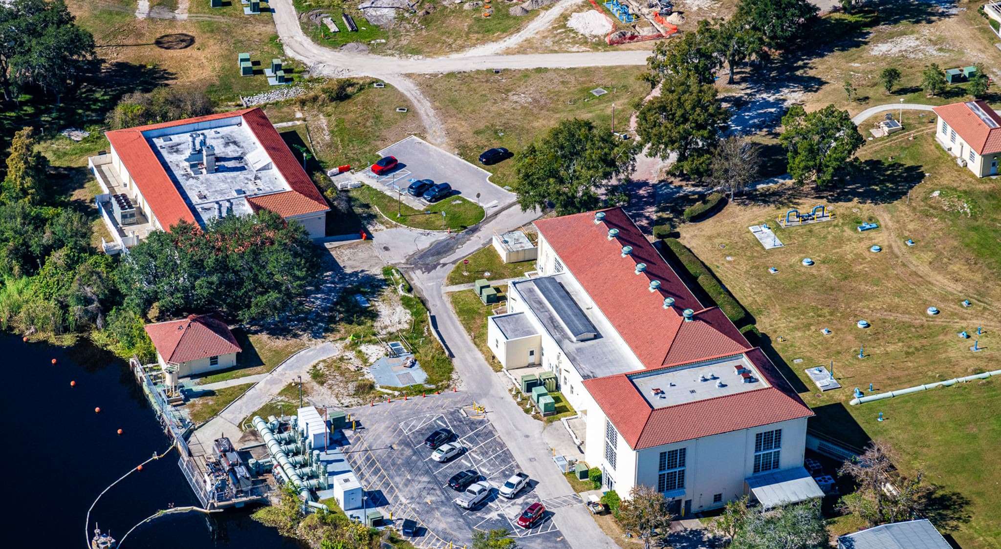 Sky view image of water treatment facility