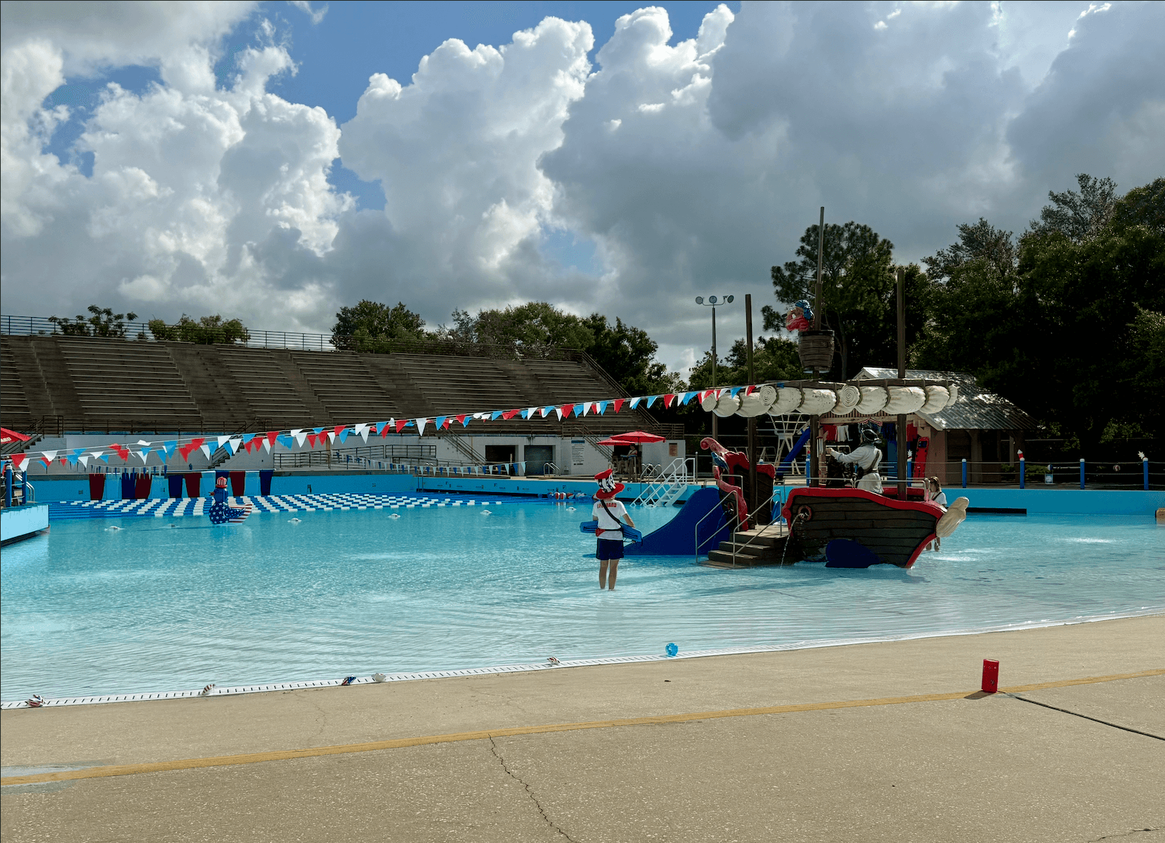 A public pool in Tampa with a pirate ship
