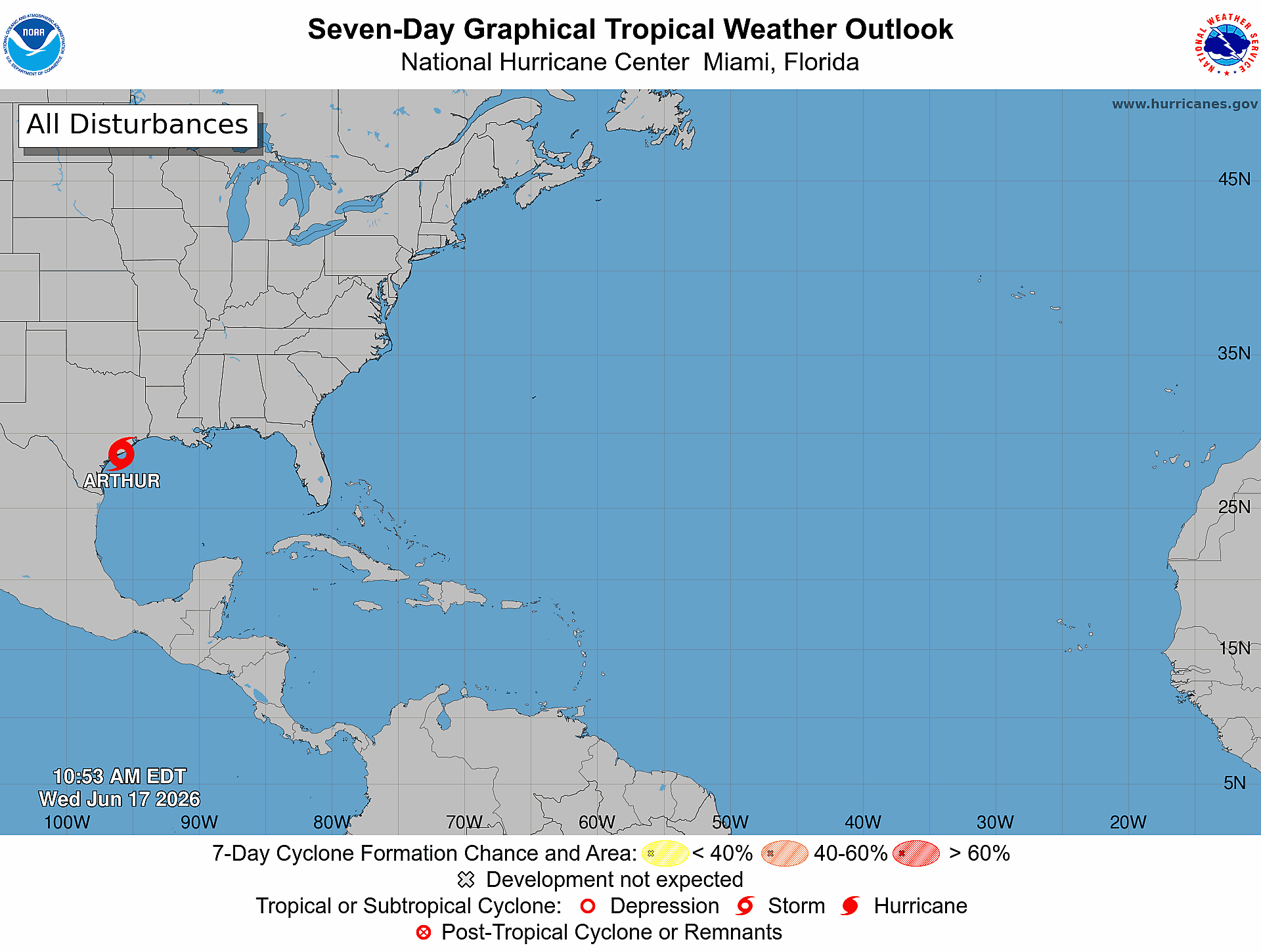 A map showing a disturbance forming by Mexico