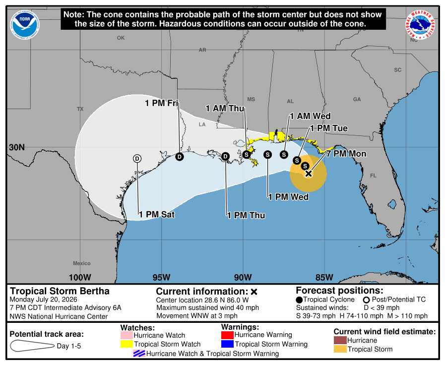 map of disturbance over Florida and another in the Atlantic