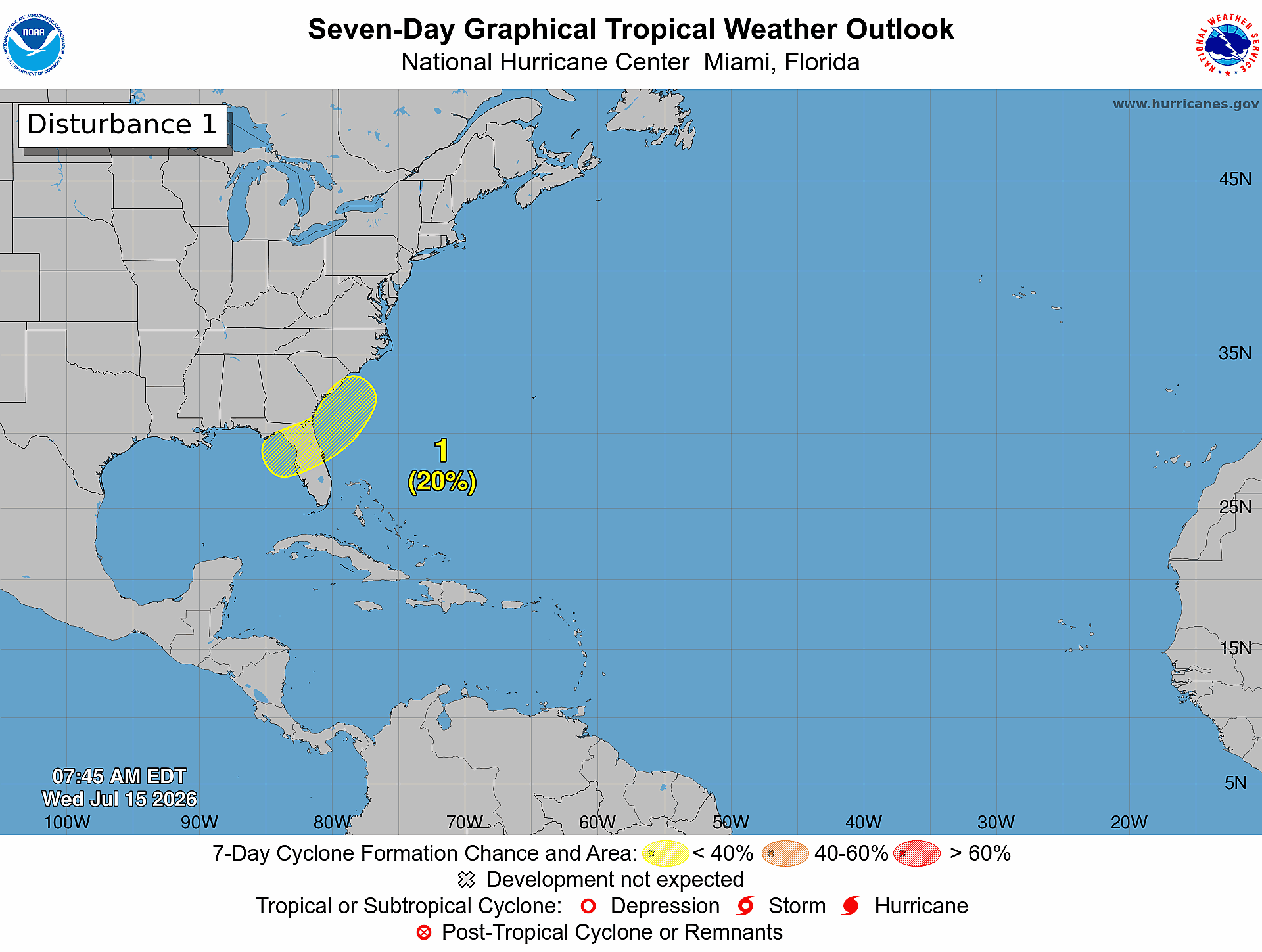 map of disturbance over Florida