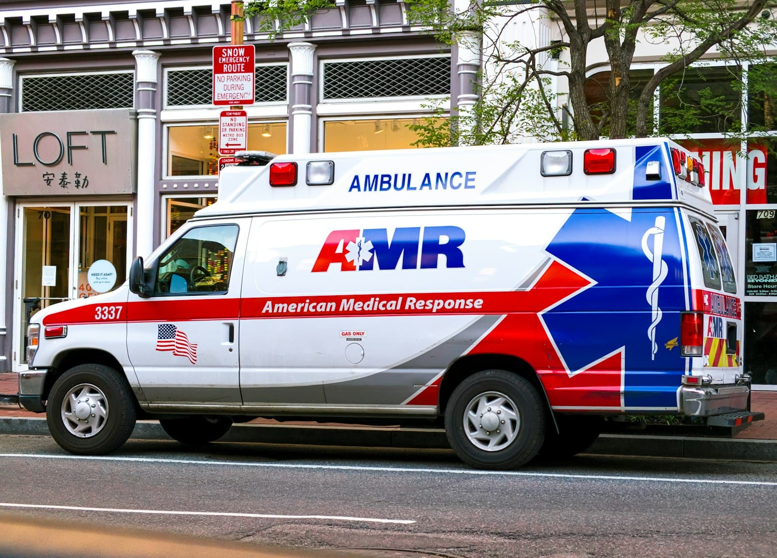 Ambulance parked on a city street