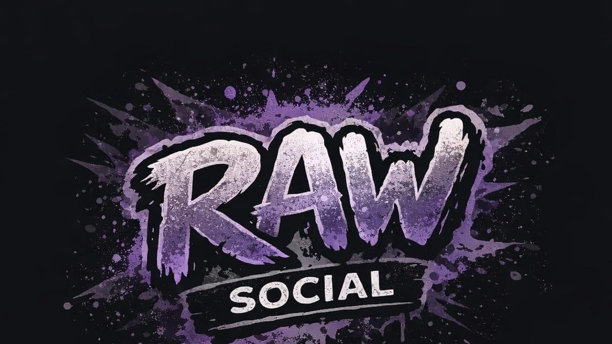 Close-up of the RAW Social app interface showing a text post, photo, and navigation icons on a smartphone screen.