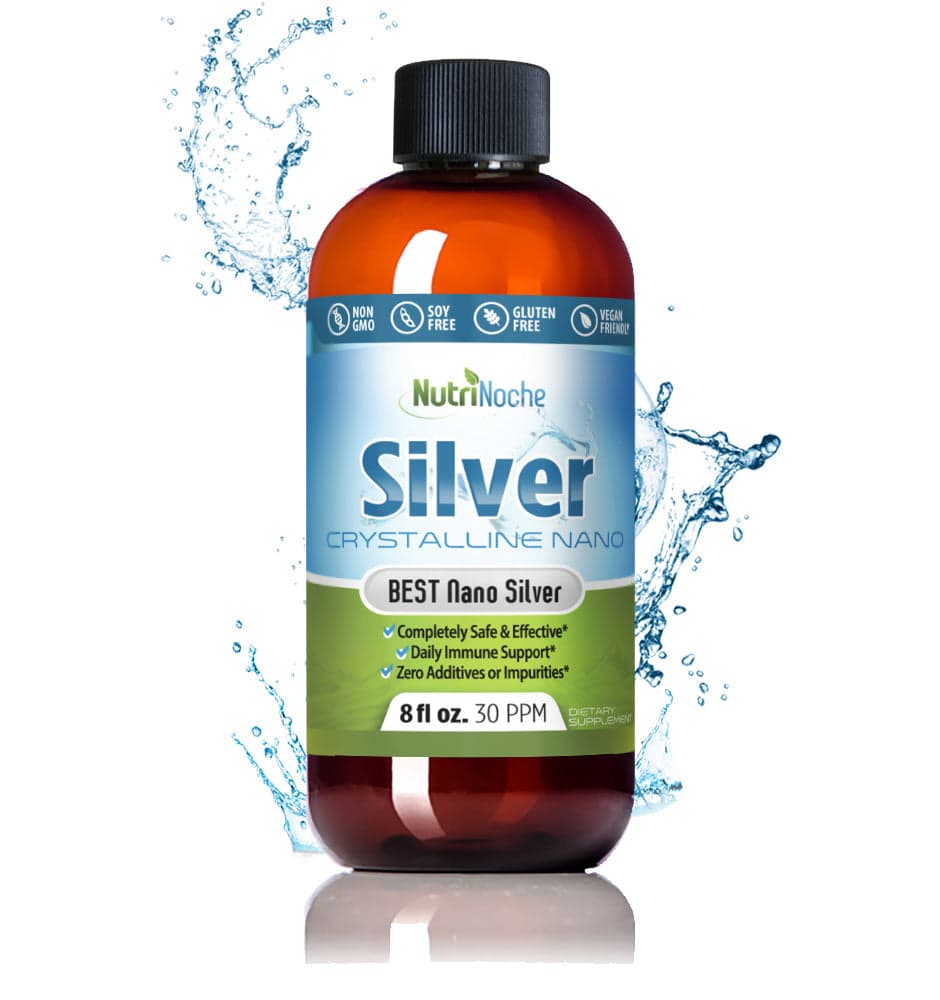An 8-ounce bottle of NutriNoche colloidal silver supplement