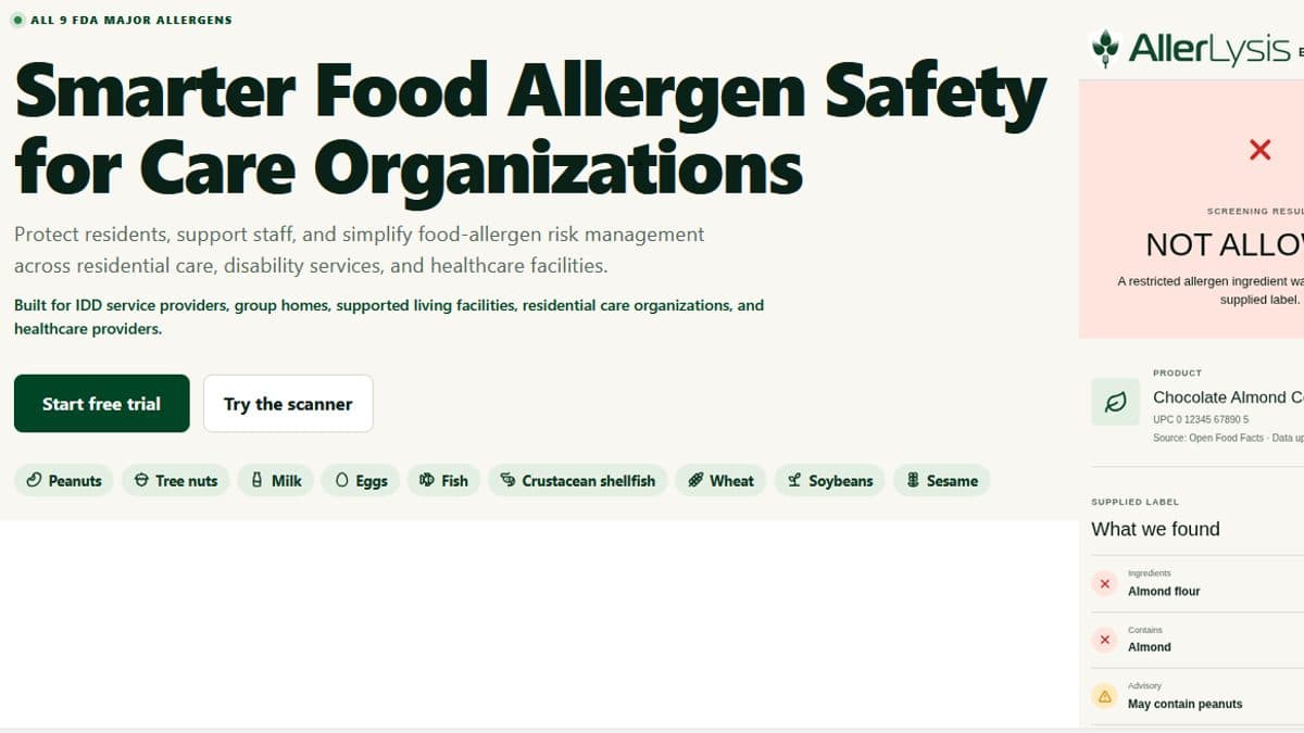 A user reviews patient allergy risk data and intake records on a laptop dashboard in a clinical setting.