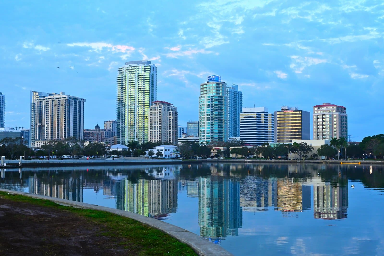 St. Petersburg Florida downtown skyline across the water at sunrise